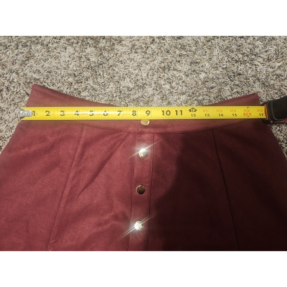 NWT Women's XL Burgundy Maroon A-Line Mini Skirt High Waist Gold Button Front - Picture 12 of 16